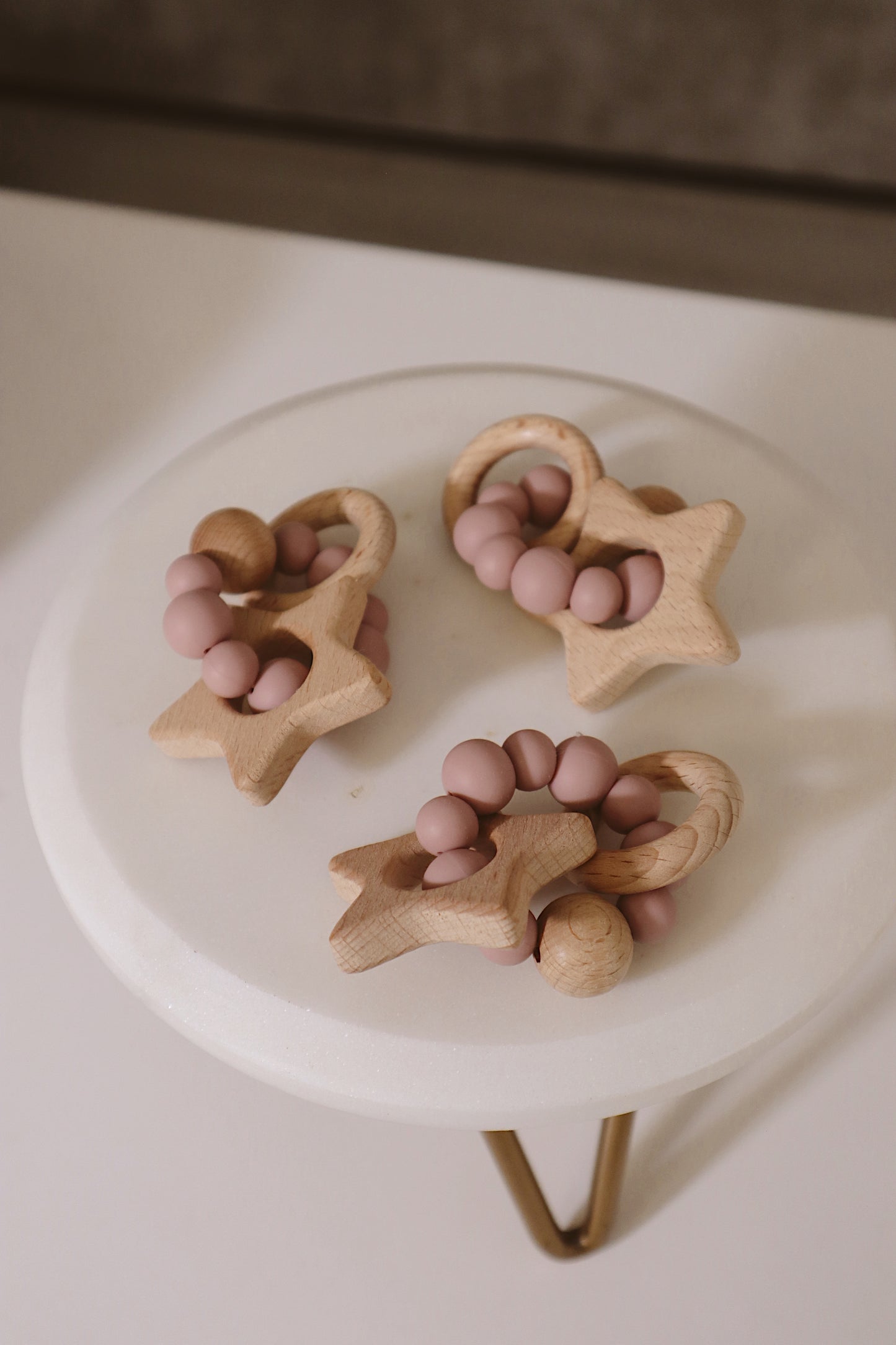 🌿 TwinkleTeethers™ – Natural Wooden Rattle & Teether Toys